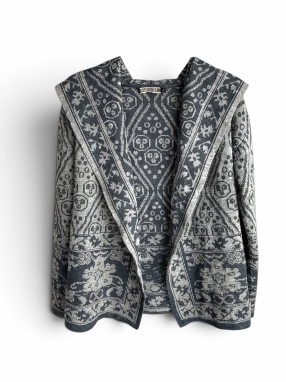 Peruvian Connection Baby Alpaca Wool Hooded Jacquard Sweater Jacket Small